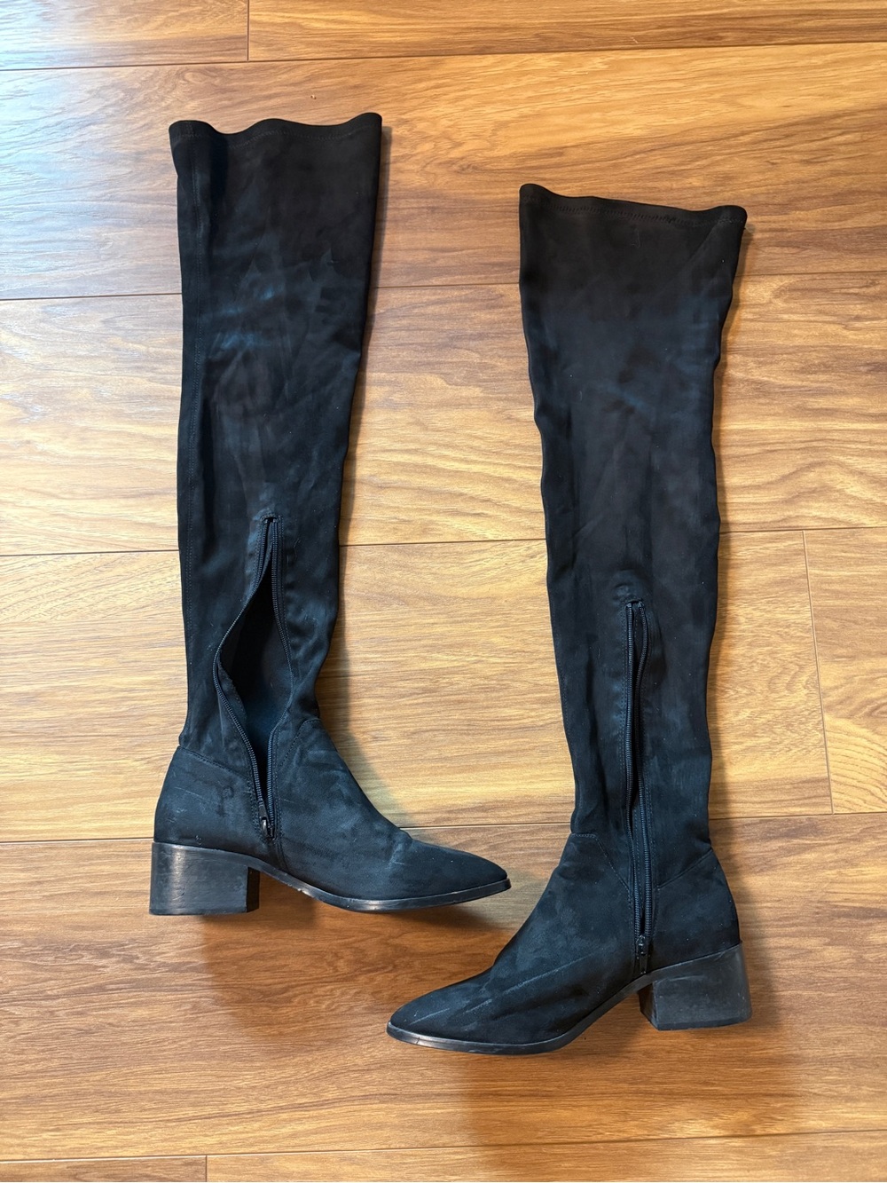 Steve Madden Gabriana over-the-knee stretch boots in black faux suede